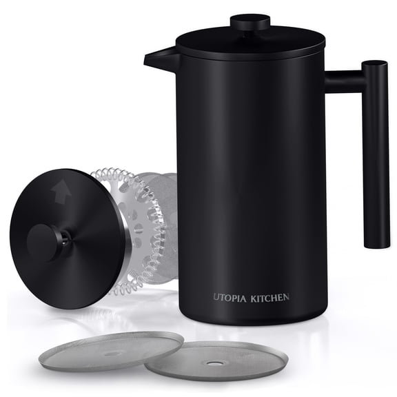 Utopia Kitchen 304 Grade Stainless Steel French Press Coffee Maker, 34 Oz, Double Wall Insulated, 4-Level Filtration System, Includes 2 Extra Filters, Rust-Resistant, Dishwasher Safe