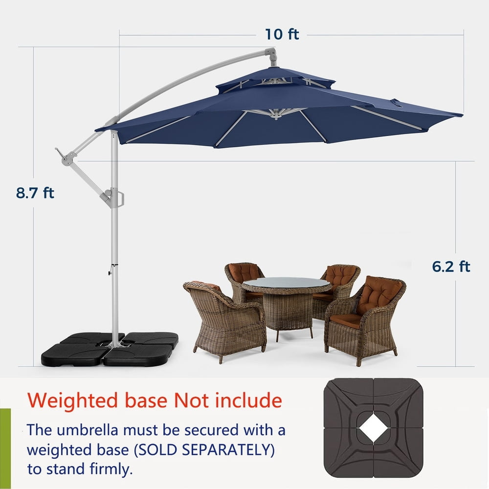 2 Tiers Offset Patio Umbrella, 10 Ft Outdoors Patio Umbrella with Better ventilation and heat insulation, Tilt Adjustment and Crank for Pool Deck and Garden, Blue
