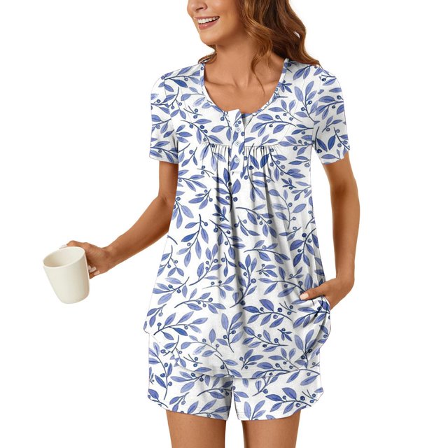 Qiopertar Liquidation à Moins de 5$ Blouse Décontractée à Col Rond Imprimé Manches Courtes Mode Pantalon Ensemble Pyjama Grandes Économies de Vacances!