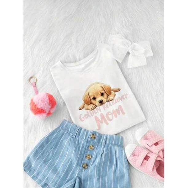 Golden Retriever Mom Dog Golden Retriever Mama Cute Puppy T-Shirt Summer Cute Kawaii Tops Crewneck Girls Boys Short Sleeve T Shirts Kids Child Children Teenage Shirts Clothes Tee 3-13 Years Kids