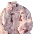 thumbnail image 5 of Fall Winter Women Jacket Double-sided Plush Tie-dye Stand Collar Zip-up Thickened Coat Long Sleeves Loose Windproof Commuting Coat, 5 of 8