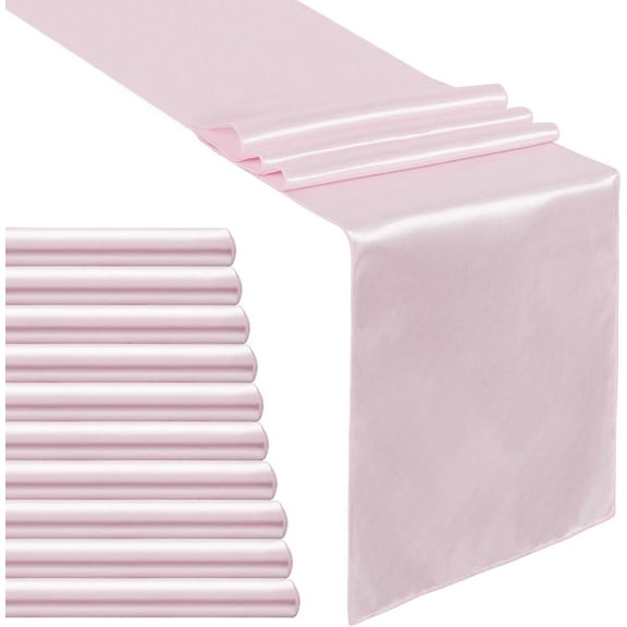 Satin Table Runner 12x108 inch Pink Long Wedding Table Runner 10 Pack Silk Smooth Fabric for Bridal Baby Shower Birthday Party Sweetheart Table Decorations