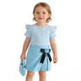 thumbnail image 4 of WRKEKC Girls 2 piece Outfits Short Sleeve Ribbed Top and Bow Skirt Pants with Bag 3 Piece for 6 Months-3 Years, 4 of 9