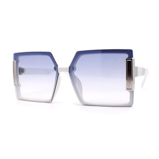 Womens Rimless Mod 90s Squared Butterfly Designer Sunglasses White Blue
