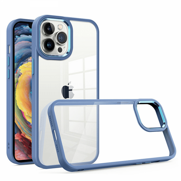 For iPhone 12 pro Case, Full Body Case, Shockproof Case Metal Camera Frame Shockproof Phone Case (Yuanfeng Blue)