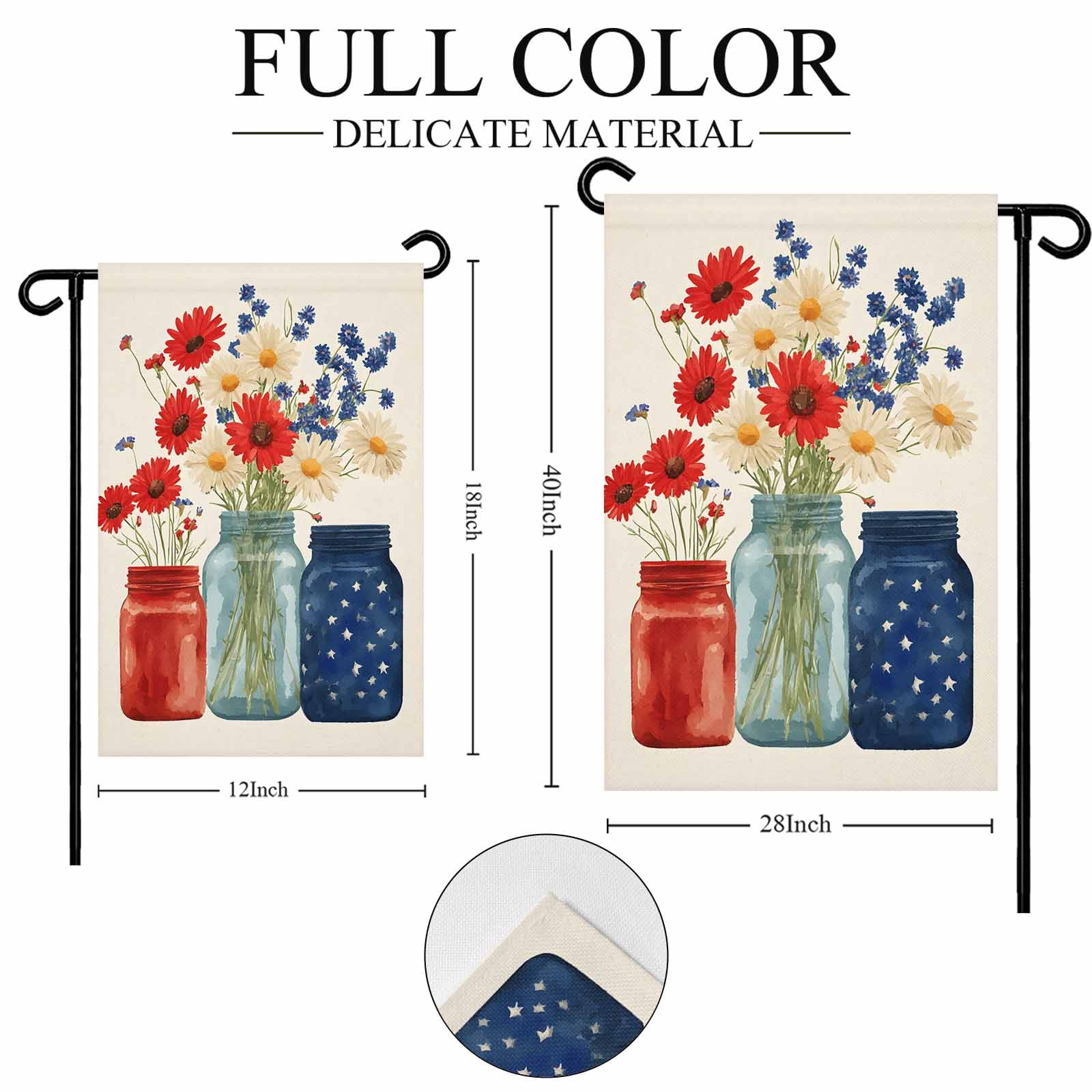 4th of July Garden Flags Red Blue Flower Vase Garden Flag Double Sided Welcome Flag Patriotic Independence Day Yard Flags for Outdoor Lawn Porch Memorial Day Seasonal Holiday Decor 28x40 Inch