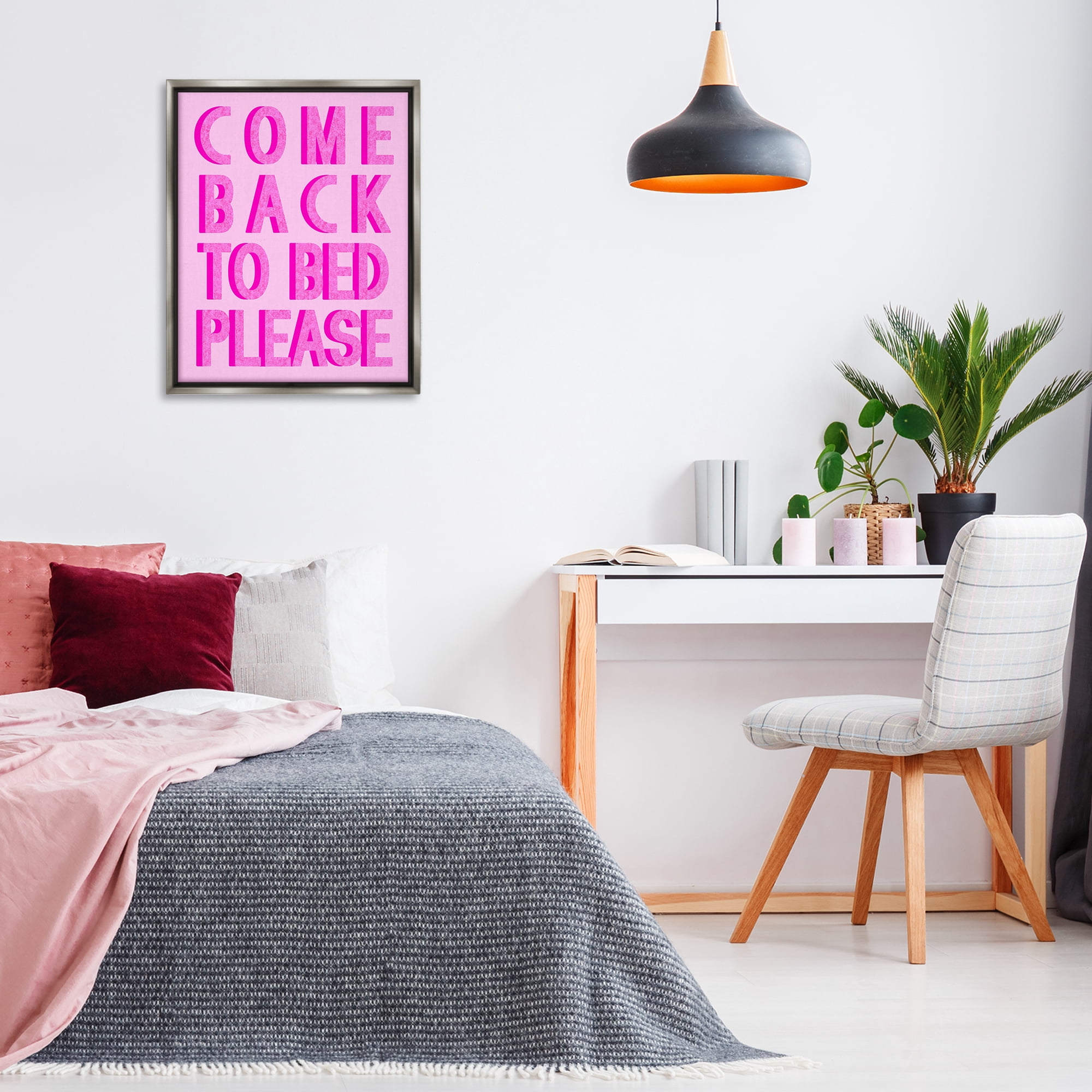 Stupell Industries Purple Back to Bed Typography Painting Gray Floater Framed Art Print Wall Art, 25 x 31