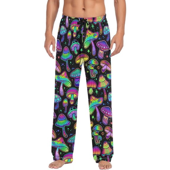 Top-kevin Bright Psychedelic Mushrooms Men's Pajama Pants Super Soft Sleep Lounge Pants Pjs Bottoms with Pockets