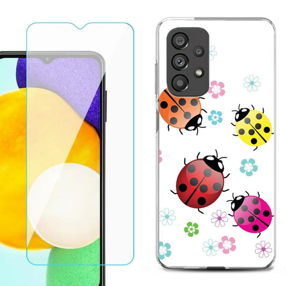 Slim-Fit Gel TPU Phone Case for Samsung Galaxy A23 5G, with Tempered Glass Screen Protector, by OneToughShield ® - Ladybug