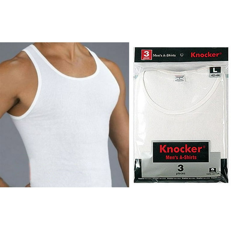 3X Mens A-Shirt 100% Cotton Slim Tank Muscle White Undershirt L Ribbed ! Top Tee