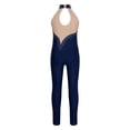 thumbnail image 3 of iiniim Girls Rhinestone Mesh Splice Tank Unitard Full Body One Piece Sleeveless Bodysuit Figure Ice Skating Jumpsuit Navy Blue 6, 3 of 7