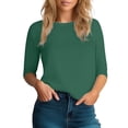 thumbnail image 2 of Lixiuxyad 17/5000 Women's Fashion Casual Solid Color Round Neck Point Sleeve Top T Shirt Womens Summer T Shirts,Green L, 2 of 4