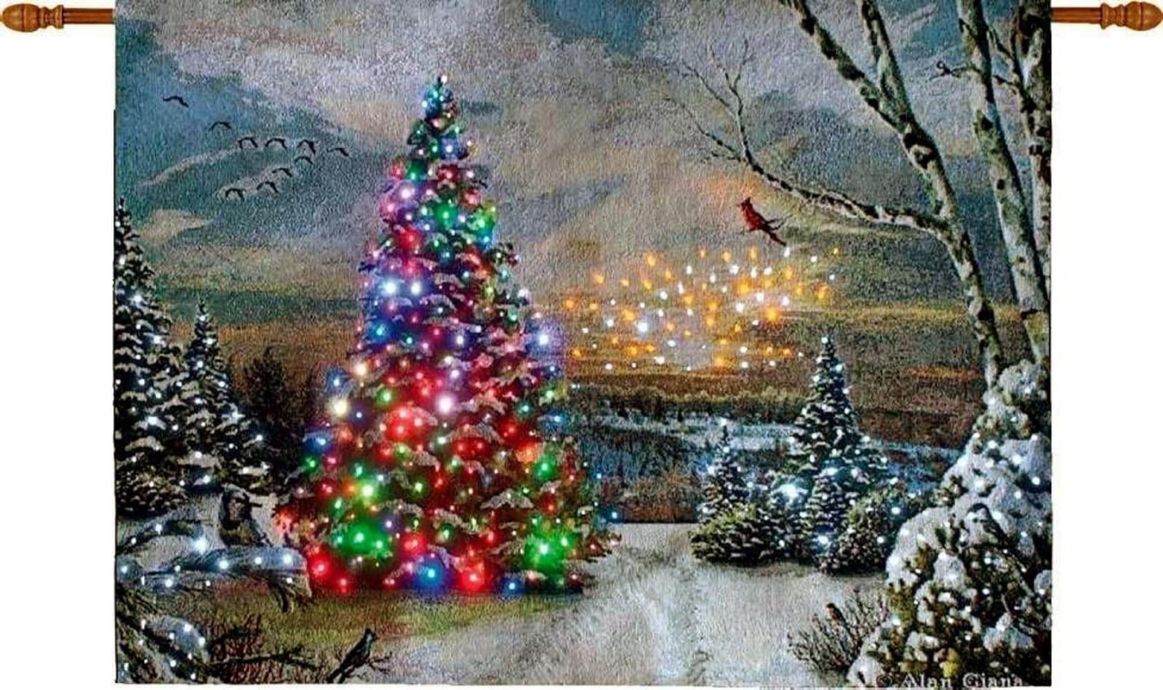 Christmas Tree Morning Snow Lighted Hanging Wall Tapestry Art Xmas Decor Gift 