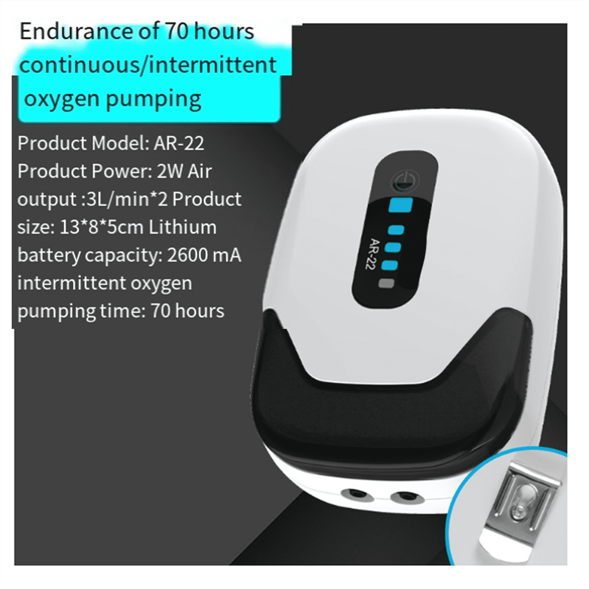 Waterproof Aquarium Oxygen Air Pump Fish Tank Air Compressor Aerator USB Rechargeable Ultra Silent Outdoor Fishing(AR22)