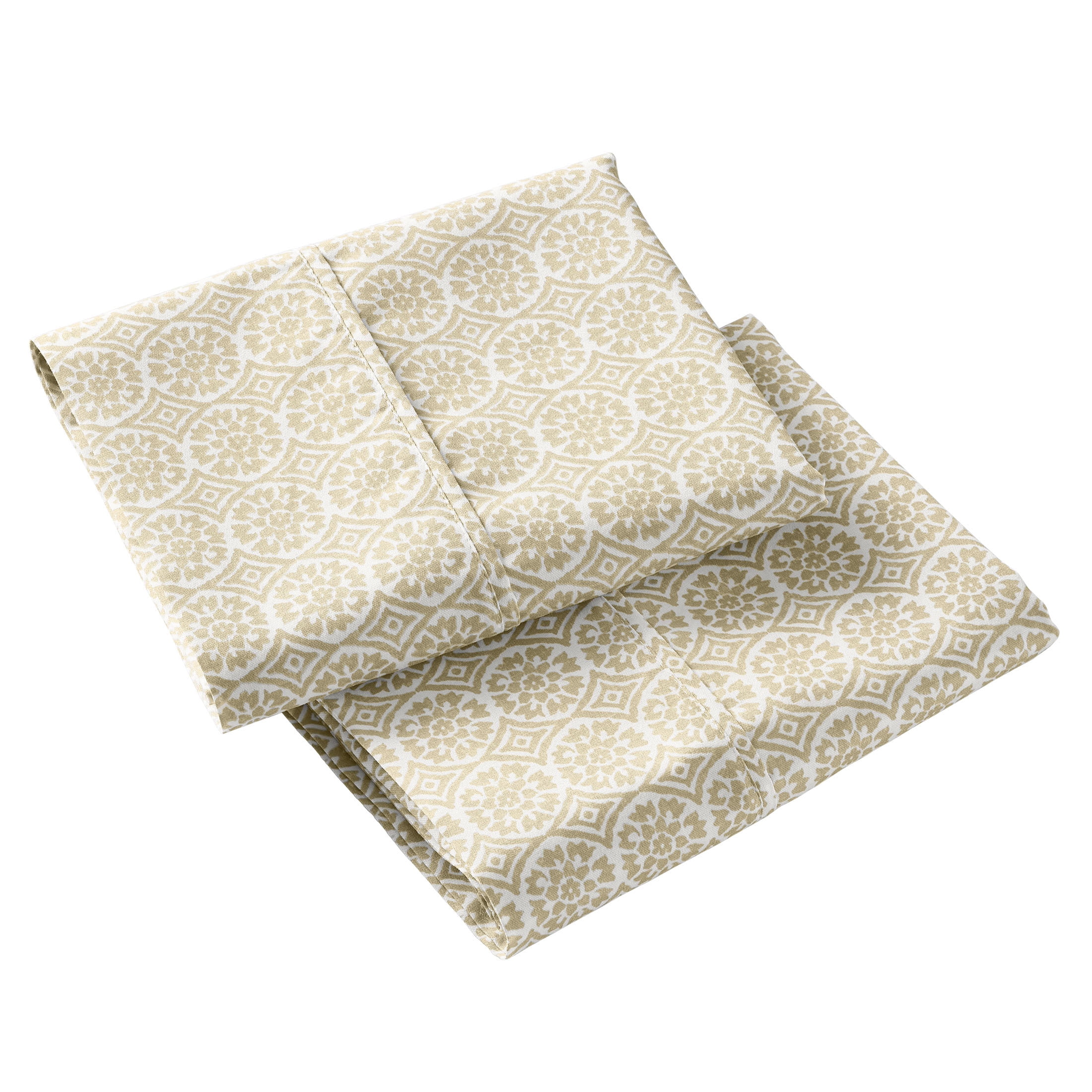 Better Homes and Gardens 300TC Cotton Sateen Pillowcase Set, Suzani Almond Biscuit, 2 Piece Set, Standard/Queen