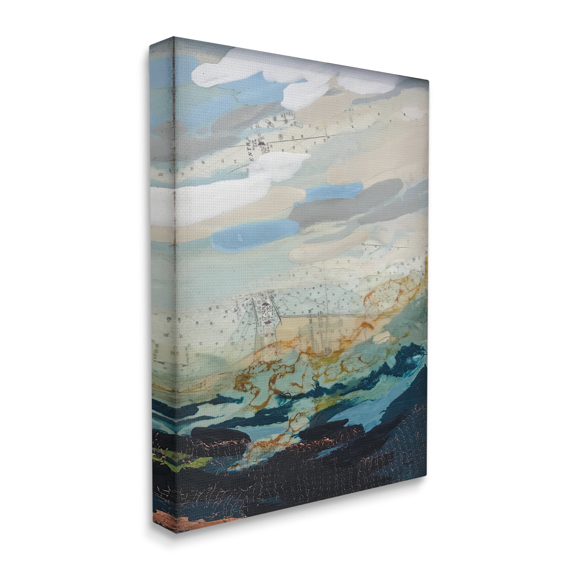 Stupell Industries Nautical Landscape Abstract Ocean Layered Map Collage Painting Gallery Wrapped Canvas Print Wall Art, Design by Stacy Gresell