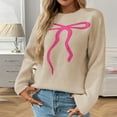 thumbnail image 2 of Bixock Women Fall and Winter Top,Women Sweater,Women's Casual Round Neck Long Sleeved Bow Print Pullover Knitted Sweater, 2 of 5