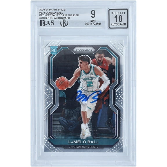 LaMelo Ball Charlotte Hornets Autographed 2020-21 Panini Prizm 9 #278 Beckett Fanatics Witnessed Authenticated 9/10 Rookie Card - Fanatics Authentic Certified