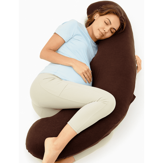 Momcozy Pregnancy Pillows for Side Sleeping, J Shaped Maternity Pillow for Pregnant Women Brown