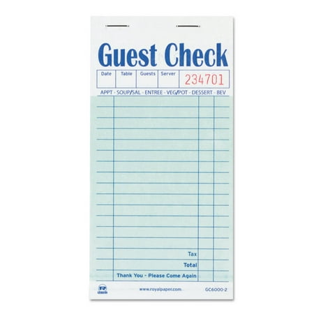 Guest Check Book, Carbon Duplicate, 3 1/2 X 6 7/10, 50/book, 50