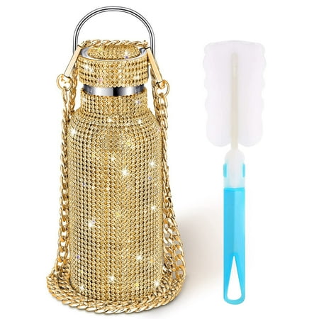 

Diamond Water Bottle Bling Rhinestone Stainless Steel Thermal Bottle Refillable Water Bottle Insulated Water Bottle Glitter Water Bottle with Chain for Women - Gold