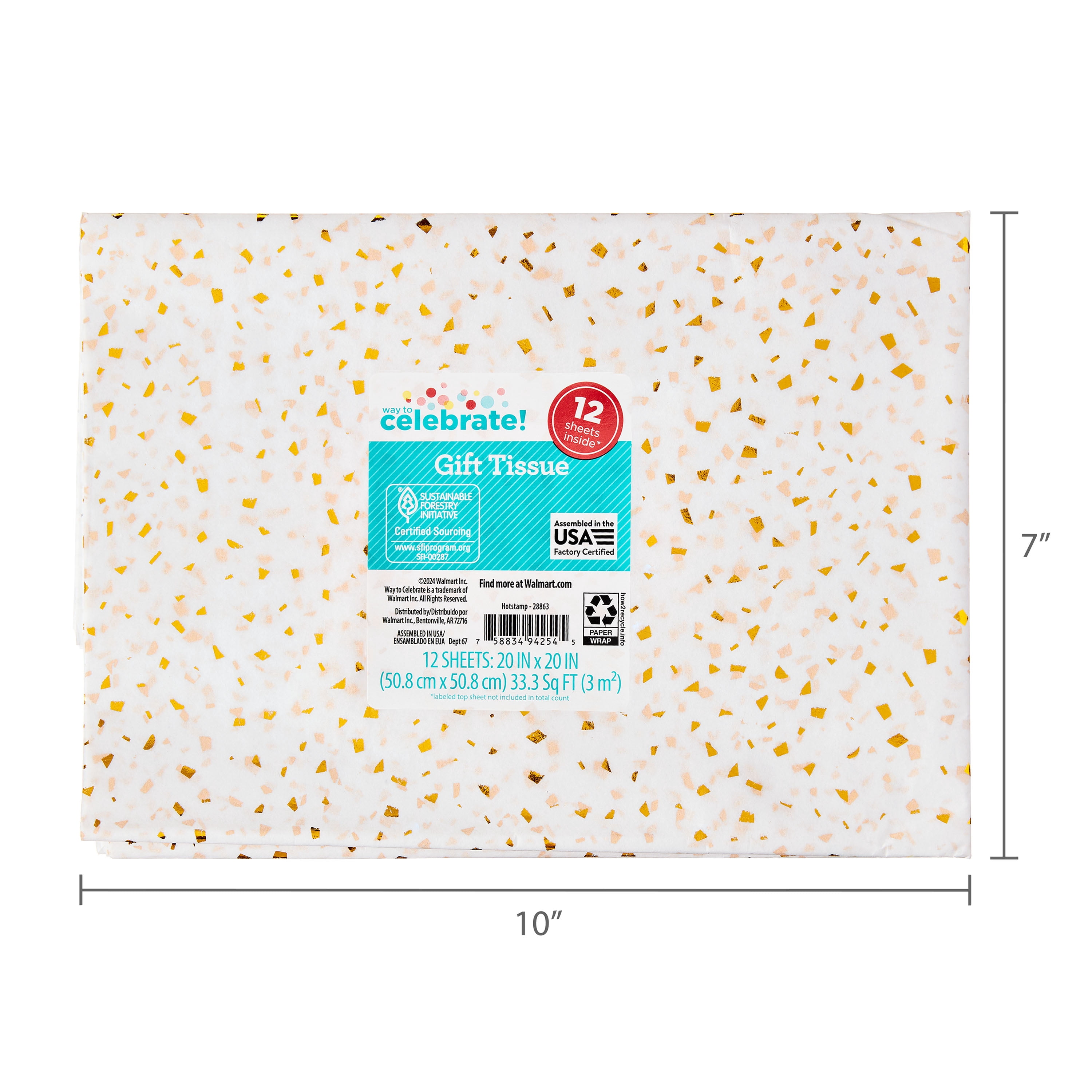 Way To Celebrate Gold Hotstamp Gift Wrap Tissue Paper, 12 Count