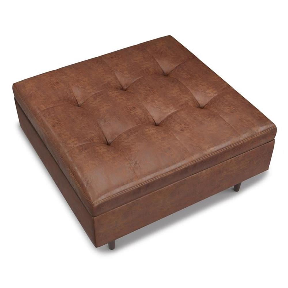 Pemberly Row 38"W Large Coffee Table Ottoman - Saddle Brown Faux Leather