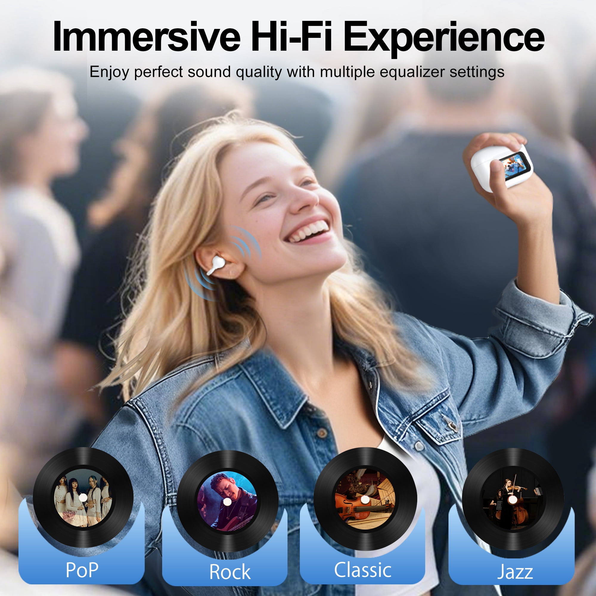 Open-Ear Headphones, Wireless Clip On Earbuds with Touch Screen Charging Case 60H Playtime, Bluetooth 6.0, IPX7 Waterproof, Lightweight Comfort, Stable Fit, Open-Ear Safety Design for Workout/Running