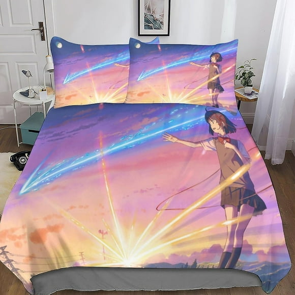 MYPALL Your Name 3-piece Set Bedding Set 3D Print Comforter Cover with Zipper ForTeens And Kids Adults Soft Microfiber Bedspread Cover(Single135x200cm)