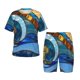 thumbnail image 1 of Fotbe Stained Glass Ocean Wave Pijama Estampada de 2 Piezas para Niños – Ropa de Dormir de Manga Corta Cómoda para Niños y Niñas, Camiseta y Shorts de Algodón-3X-Large, 1 of 6