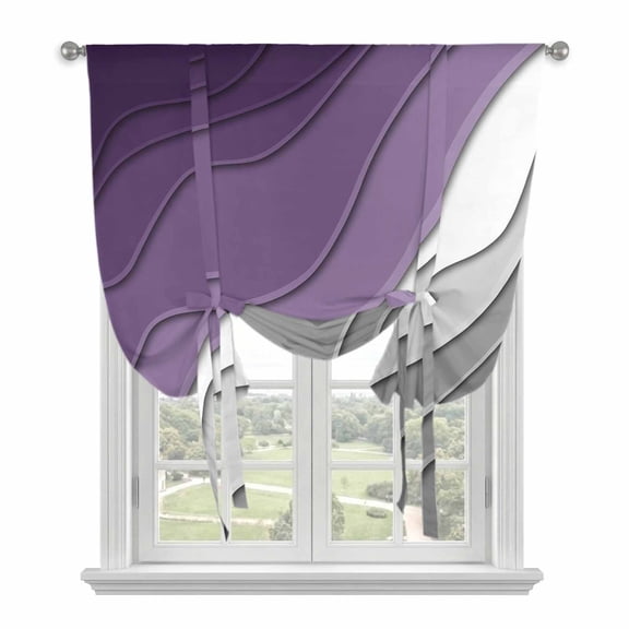 Purple Grey Ombre Tie Up Curtains for Kitchen Windows,Adjustable Rod Pocket Valance 54 Inch Long, Modern Geometric Abstract Aesthetics Cream Window Treatment Balloon Roman Blind Shade, 42" x 54"