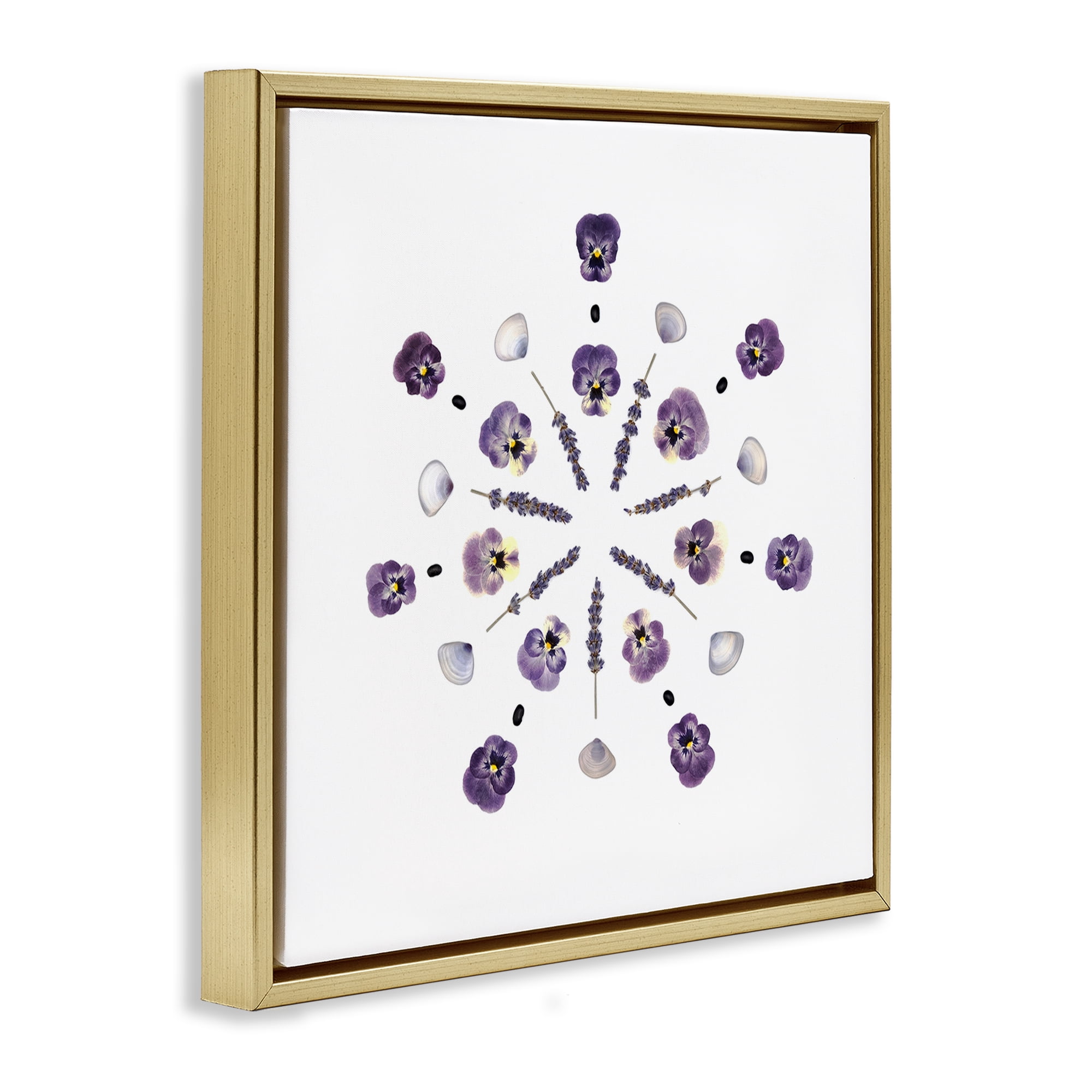 Stupell Industries Pansies & Lavender Symmetry Gold Framed Floater Canvas Wall Art, design by Beth Adoette