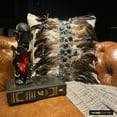 thumbnail image 2 of Throw Pillow Cover With Zipper, Decorative Beige 14"x14" (35x35 cm) Cushion Cover&nbsp;Couch, Linen Feathers, Crystals & Beaded Couch Pillow&nbsp;Cases, Animal Print - Crystallised Feathers, 2 of 10