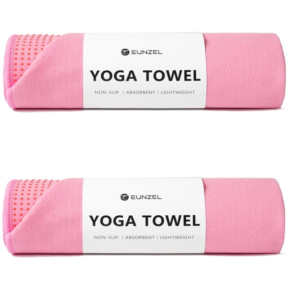 Toalla de yoga Eunzel Hot Yoga con punto de agarre, 72 x 24 pulgadas, rosa, paquete de 2