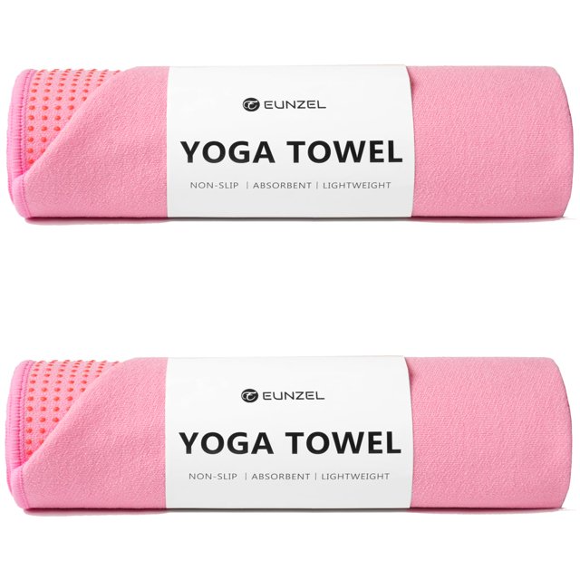 Toalla de yoga Eunzel Hot Yoga con punto de agarre, 72 x 24 pulgadas, rosa, paquete de 2