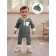 thumbnail image 6 of BemeyourBBs Baby Boy Fall Romper Contrast Ribbed Long Sleeve Jumpsuit Hat, 6 of 9