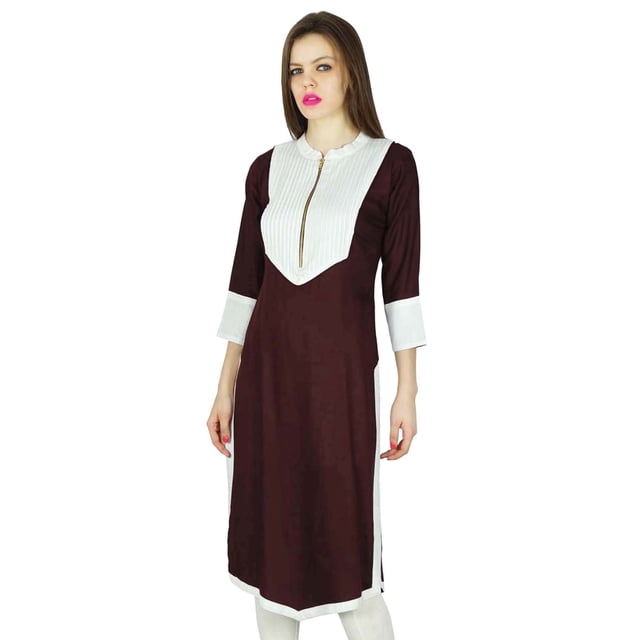 Phagun Designer Indien Rayonne Rouge Uni Décontracté Kurta Femme Kurti Haut Tunique Robe