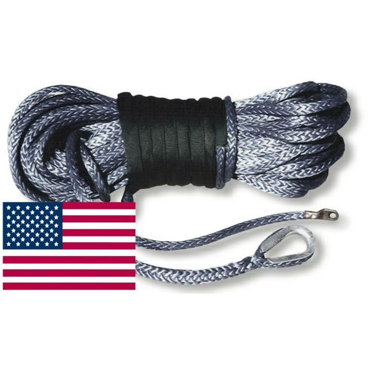 U.S. made AMSTEEL BLUE WINCH ROPE 3/16 inch x 50 ft Black (5,400 lb  strength) (OFF-ROAD VEHICLE RECOVERY) 