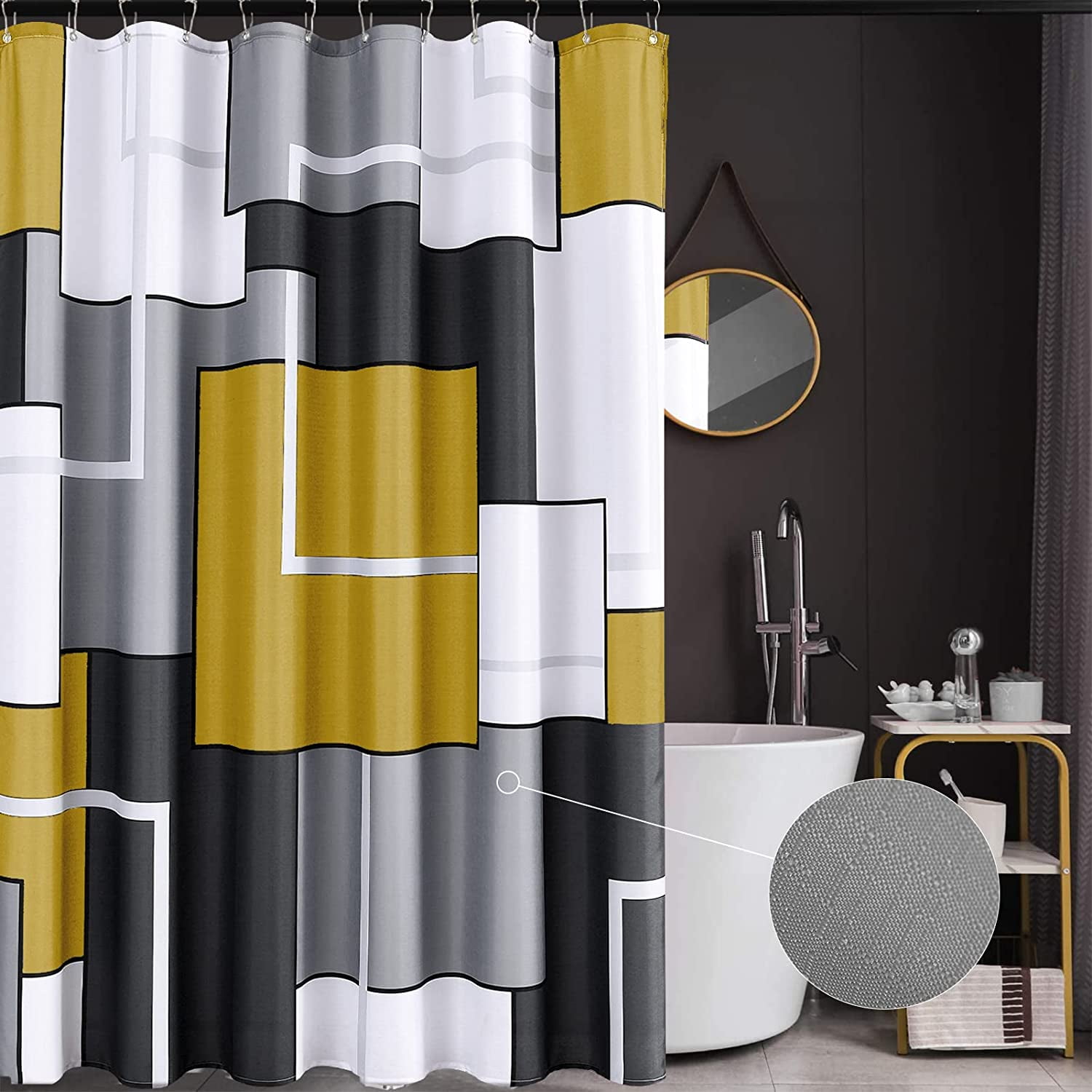 Gold Shower Curtain Modern Shower Curtains for Bathroom Linen Textured Shower Curtain Set with