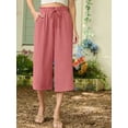 thumbnail image 2 of Cueply Womens Capri Pants Casual Loose Cropped Pants Summer Wide Leg Palazzo Capris with Drawstring Pockets, 2 of 7