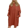 thumbnail image 3 of Women Long Sleeves Dresses Women's Solid Color Long Sleeve Neck Slim Slit Dress Long Sleeve Round-Neck Dress Family Gifts Orange, S, 3 of 9