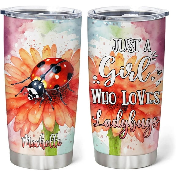 Personalized Gifts LadyBug Lover - Just A Girl Who Loves Ladybugs Custom Stainless Steel Tumbler 20 oz With Lid - Idea Cute Animals Lover Gifts For Women, Girl On Birthday, Christmas