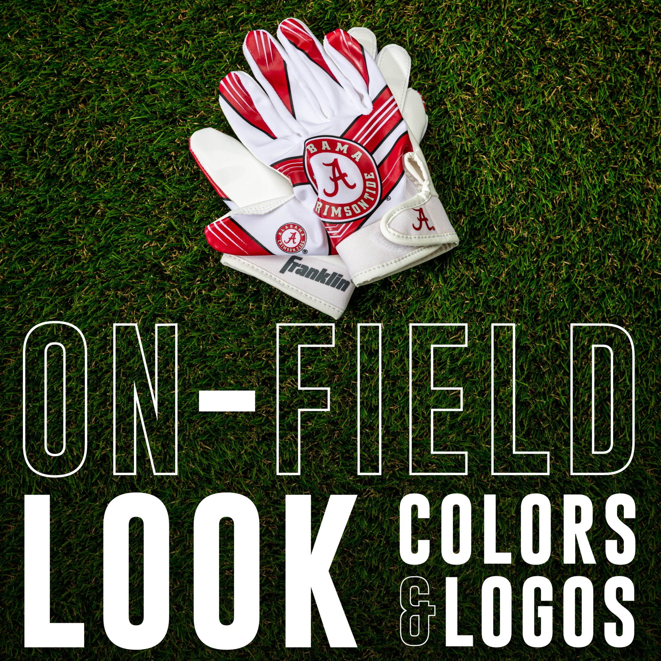 Franklin Sports Alabama Crimson Kids Football Receiver Gloves - Youth Official NCAA College Team Football Gloves - Silicone Palm Receiver Gloves for Kids Ages 7 -10 - Youth Small/Extra Small