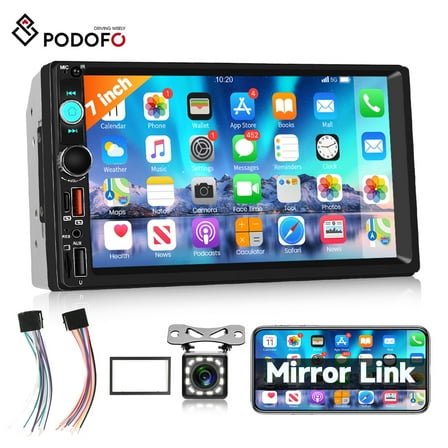 Podofo Double Din Car Stereo Radio 7 inch Touch Screen  HD MP5 Car Multimedia Player With Bluetooth, FM Radio Receiver Support Rearview  Connection