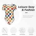 thumbnail image 4 of Fotbe Floral Checkerboard Body de Mujer con Cuello Redondo y Mangas Cortas, Sin Mangas Ajustado, Suave, Cómodo y Básico-Large, 4 of 7
