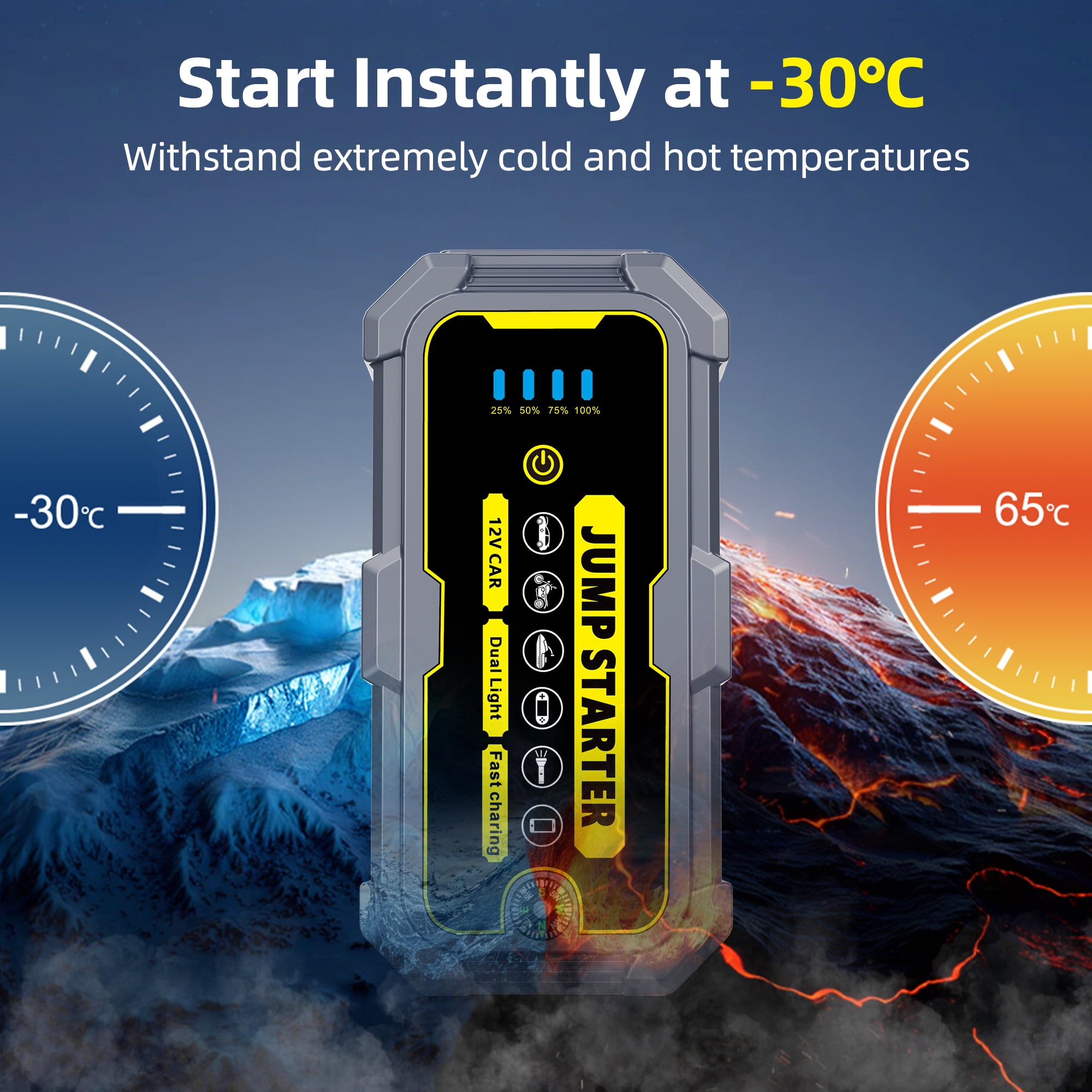Panpaddle 4000A Car Jump Starter, 37000mWH Portable Power Bank for 12V Gas/Diesel Engines, with LED Light, Compass & Quick-Charge