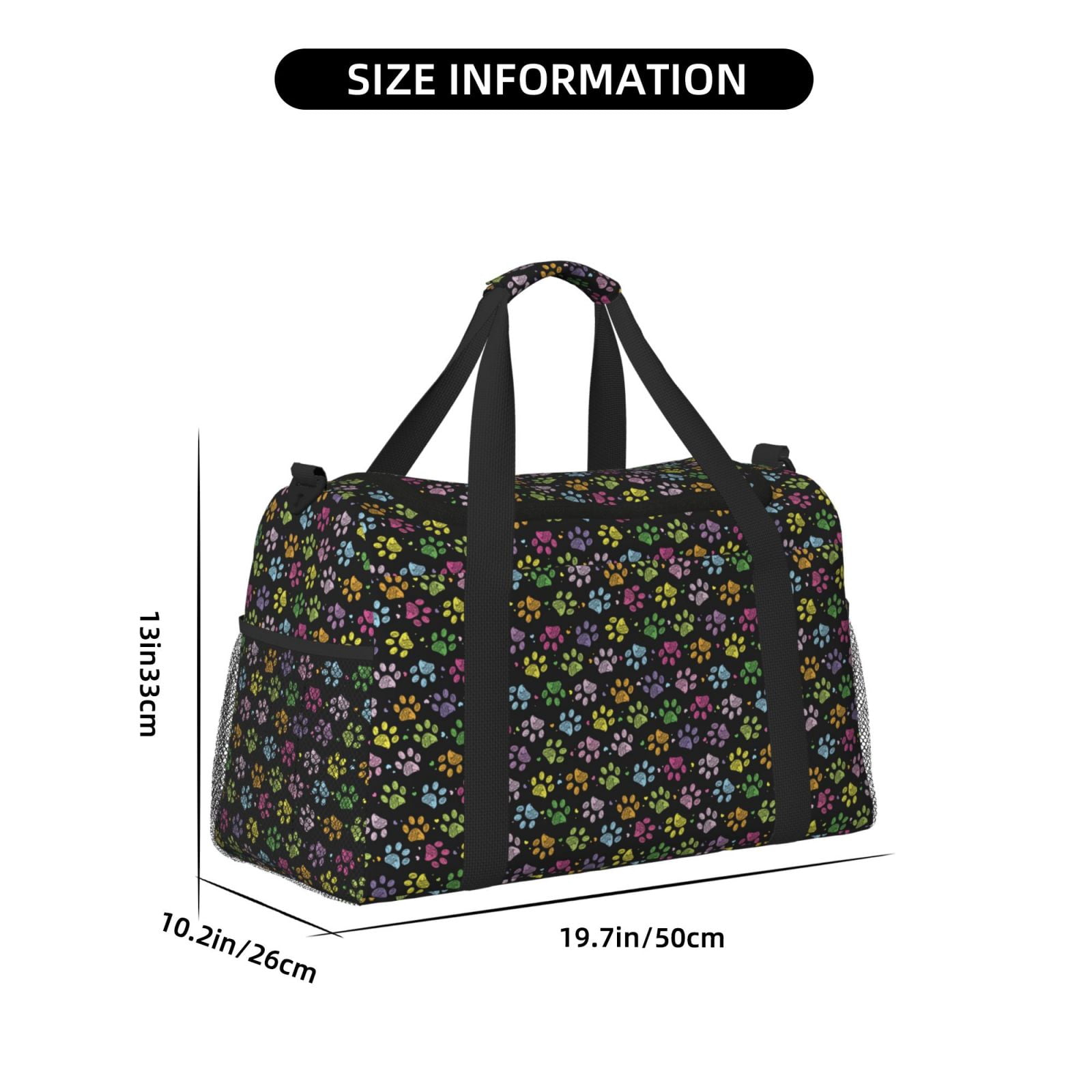 Fuzoiu Colorful Paw Print Travel Duffle Bag,Carry On Tote Bags,Duffel Bag,Sport Gym Bag, Hospital Bag for Labor and Delivery, Overnight Bag,Luggage Bag