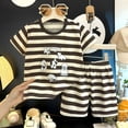 thumbnail image 2 of Ulanda Kids Toddler Boy Clothes Outfits Bear Print Tee + Plaid Shorts 2 Pieces Summer Shorts Set (Black, 6-12 Months), 2 of 4