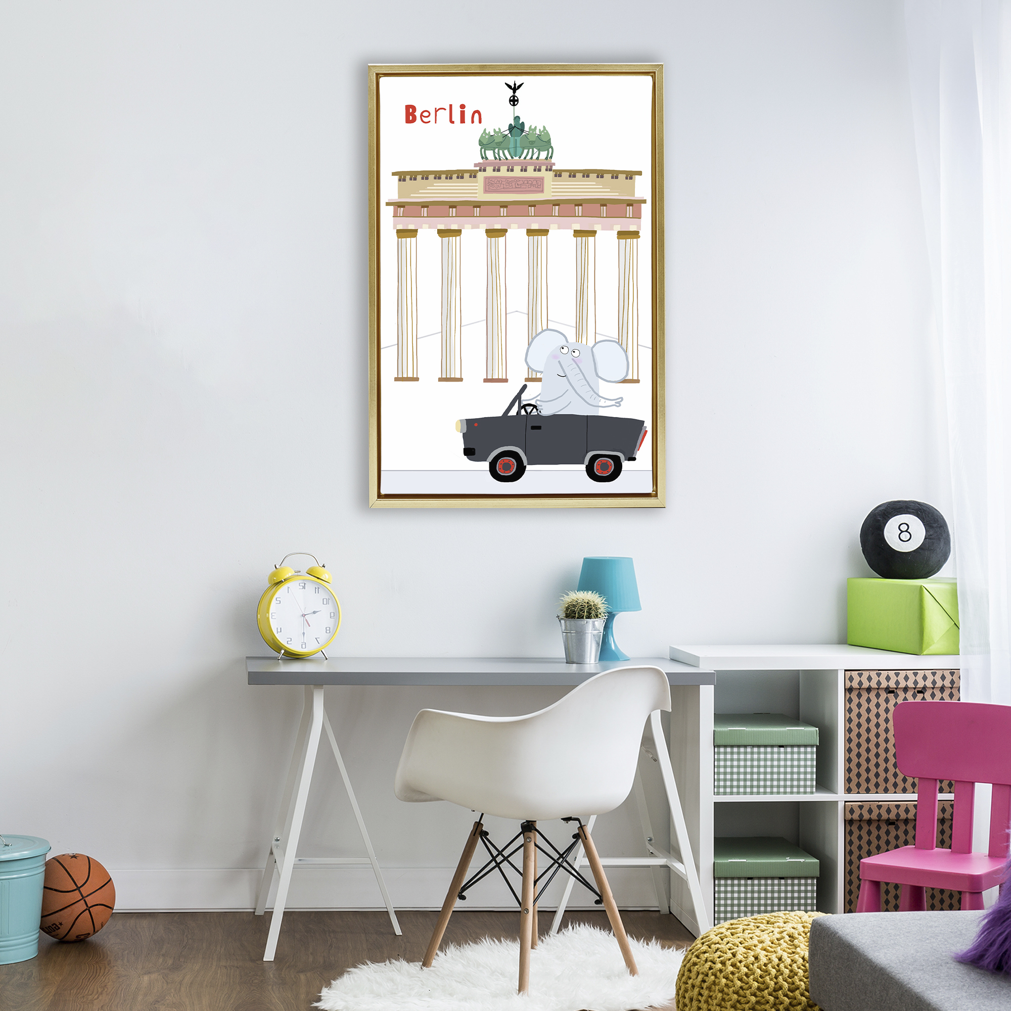 Elephant & Berlin Architecture Gold Framed Floater Canvas Wall Art, design by Carla Daly