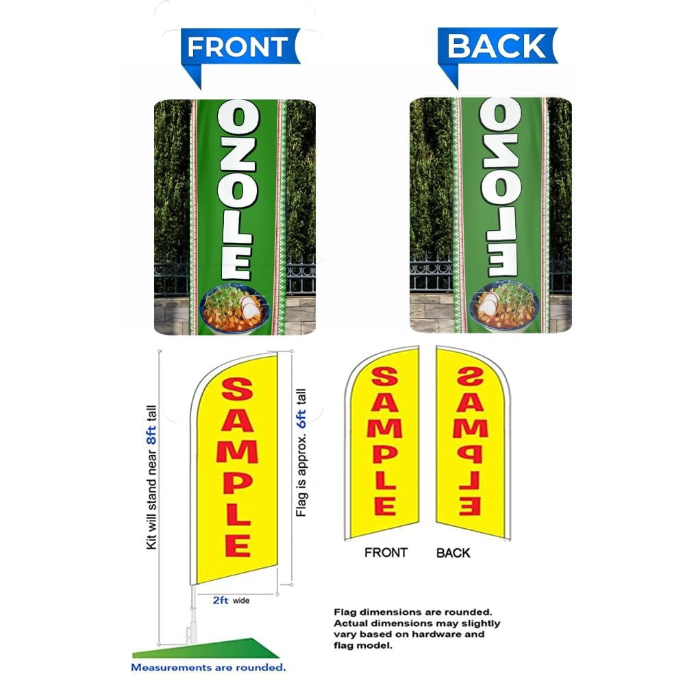 POZOLE 6 FT Swooper Feather Flag for Mexican Restaurants Business Advertising outdoor windless Banner with Complete 8FT pole kit and Ground Spike